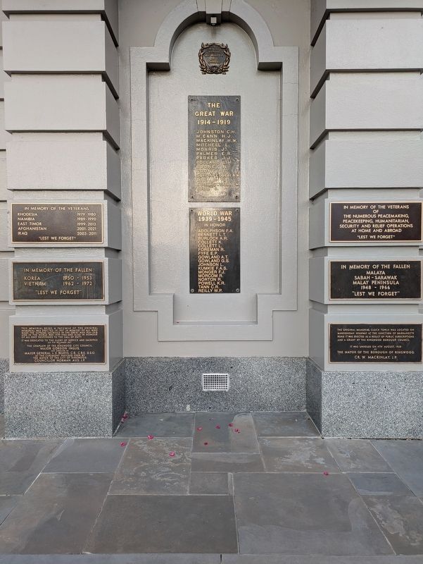 Ringwood Clock Tower and War Memorial Marker. Click for full size. Ringwood Clock Tower and War Memorial Marker image. Click for full size.