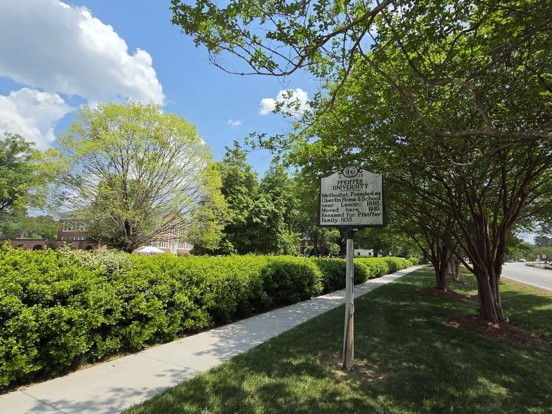 Pfeiffer University Marker looking east in US Hwy 52. Jordan Hall is in the background. Click for full size. Pfeiffer University Marker looking east in US Hwy 52. Jordan Hall is in the background image. Click for full size.