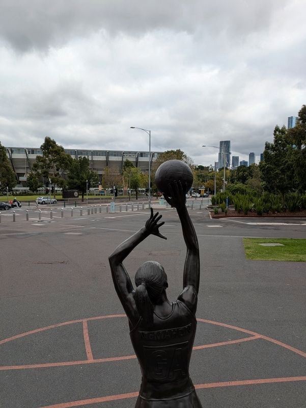 The rear of Sharelle McMahon Statue facing back towards Olympic Boulevard. Click for full size. The rear of Sharelle McMahon Statue facing back towards Olympic Boulevard image. Click for full size.