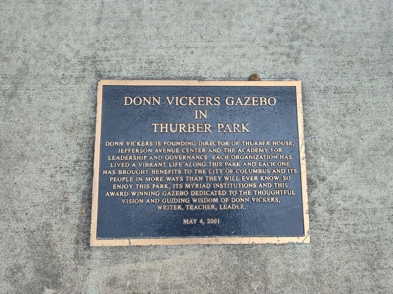 Donn Vickers Gazebo in Thurber Park Marker. Click for full size. Donn Vickers Gazebo in Thurber Park Marker image. Click for full size.