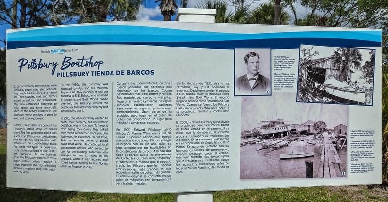 Pillsbury Boatshop/Pillsbury Tienda de Barcos Marker image. Click for full size.