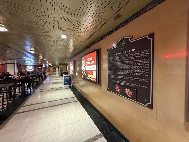 The Milwaukee Road Marker, along a wall in Chicago Union Station image. Click for full size.