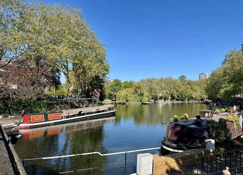 General view of Little Venice canal junction, looking east from Westbourne Terrace Road Bridge image. Click for full size.