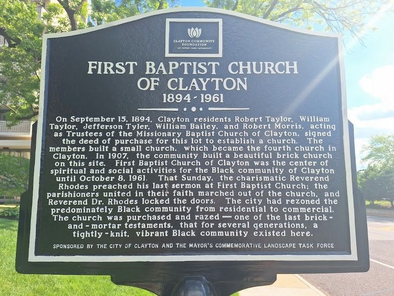 First Baptist Church of Clayton Marker. Click for full size. First Baptist Church of Clayton Marker image. Click for full size.