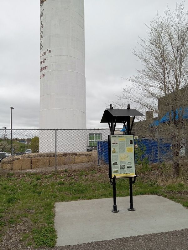 Marker on the Cedar Lake Regional Trail facing the Peavey-Haglin Grain Elevator. Click for full size. Marker on the Cedar Lake Regional Trail facing the Peavey-Haglin Grain Elevator image. Click for full size.