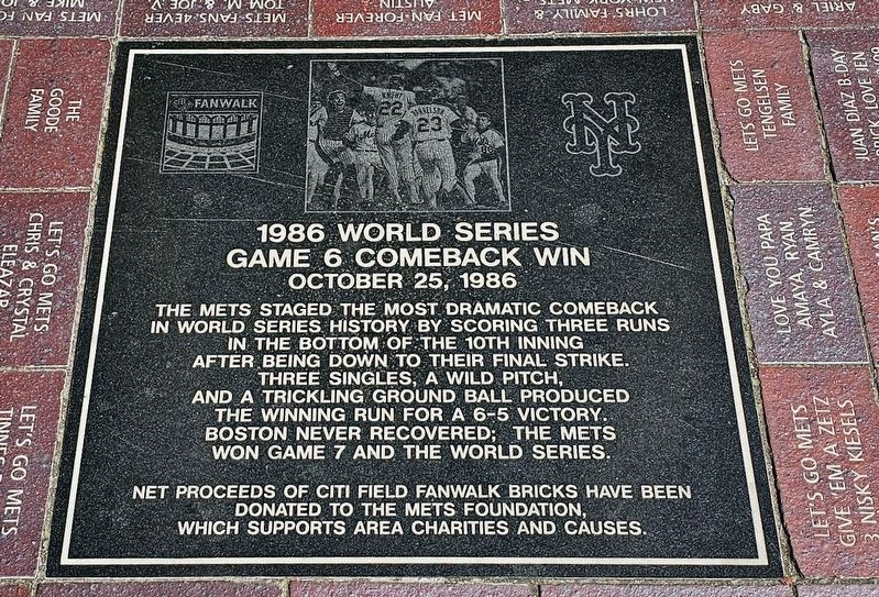 1986 World Series / Game 6 Comeback Win Marker. Click for full size. 1986 World Series / Game 6 Comeback Win Marker image. Click for full size.