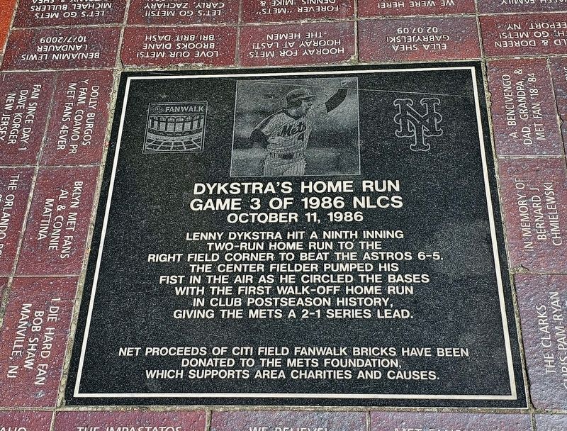Dykstra’s Home Run / Game 3 of 1986 NLCS Marker. Click for full size. Dykstra’s Home Run / Game 3 of 1986 NLCS Marker image. Click for full size.