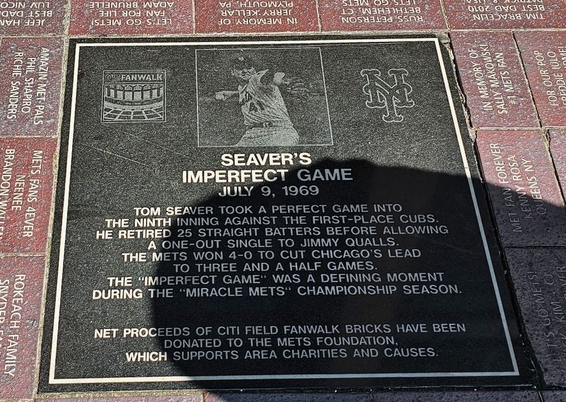 Seaver’s Imperfect Game Marker. Click for full size. Seaver’s Imperfect Game Marker image. Click for full size.