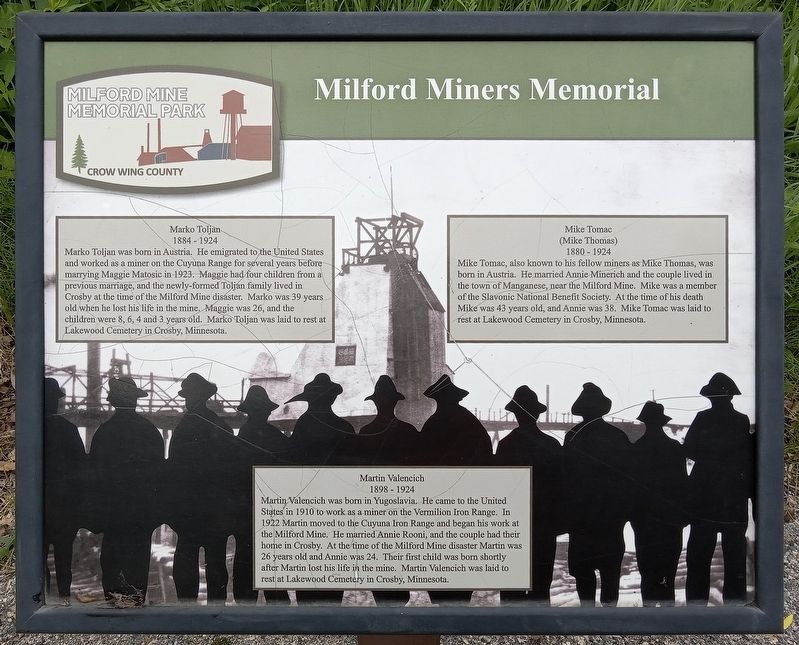 Milford Miners Memorial Marker image. Click for full size.