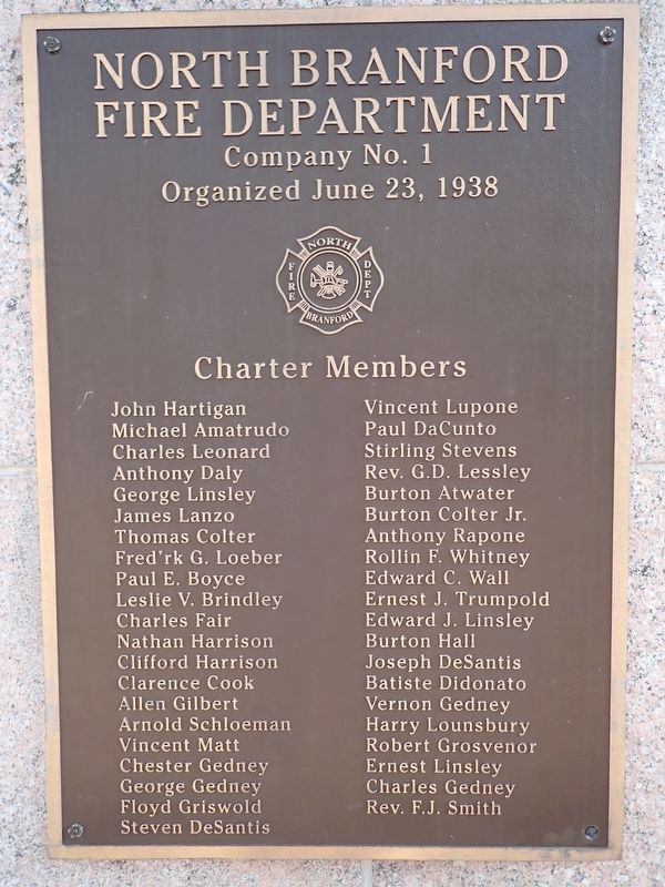 North Branford Fire Department Charter Members Marker. Click for full size. North Branford Fire Department Charter Members Marker image. Click for full size.