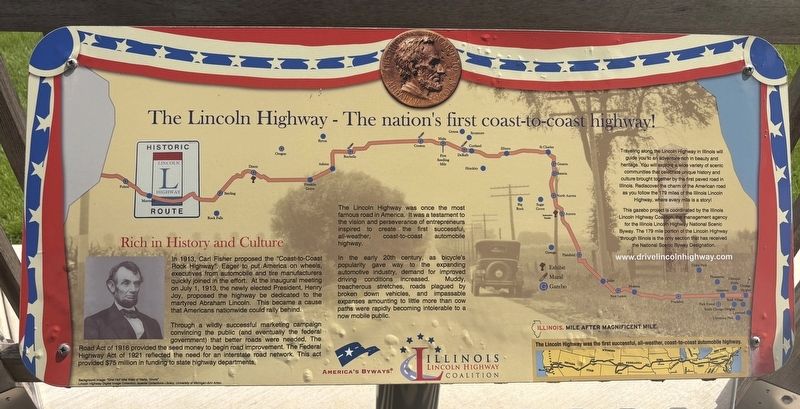 The Lincoln Highway - the nations first coast-to-coast highway! Marker. Click for full size. The Lincoln Highway - the nations first coast-to-coast highway! Marker image. Click for full size.
