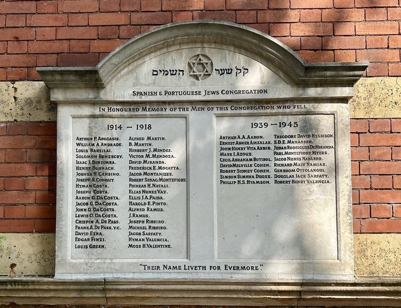 Spanish & Portuguese Jews' Congregation War Memorial Marker image. Click for full size.