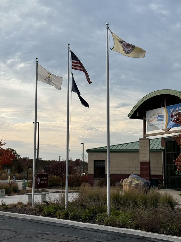 Flags of Miami Tribe and Pokagon Band of Potawatomi Tribe flown at same level as United States flag. Click for full size. Flags of Miami Tribe and Pokagon Band of Potawatomi Tribe flown at same level as United States flag image. Click for full size.