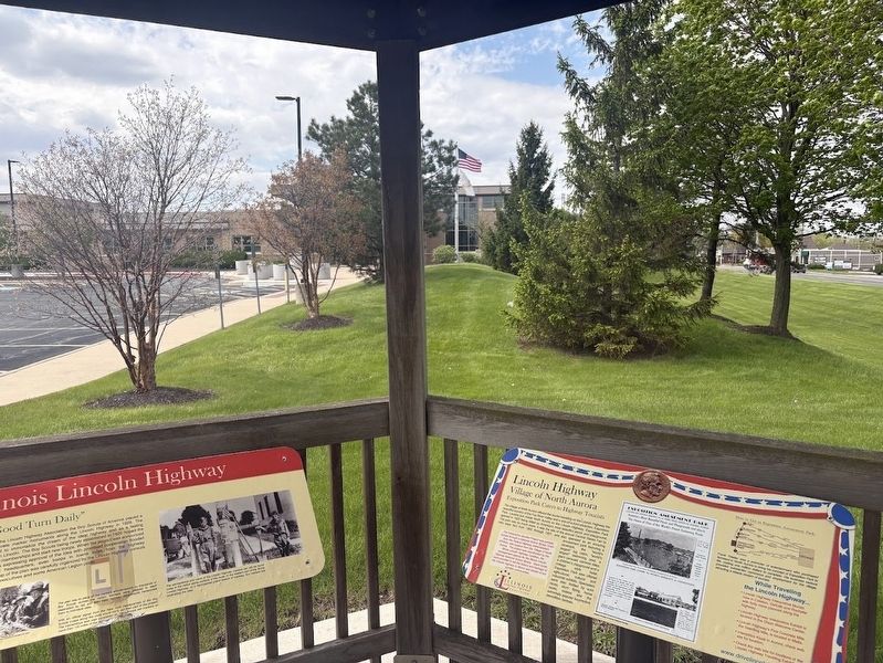 Two of the four Lincoln Highway, facing the North Aurora police station. Click for full size. Two of the four Lincoln Highway, facing the North Aurora police station image. Click for full size.