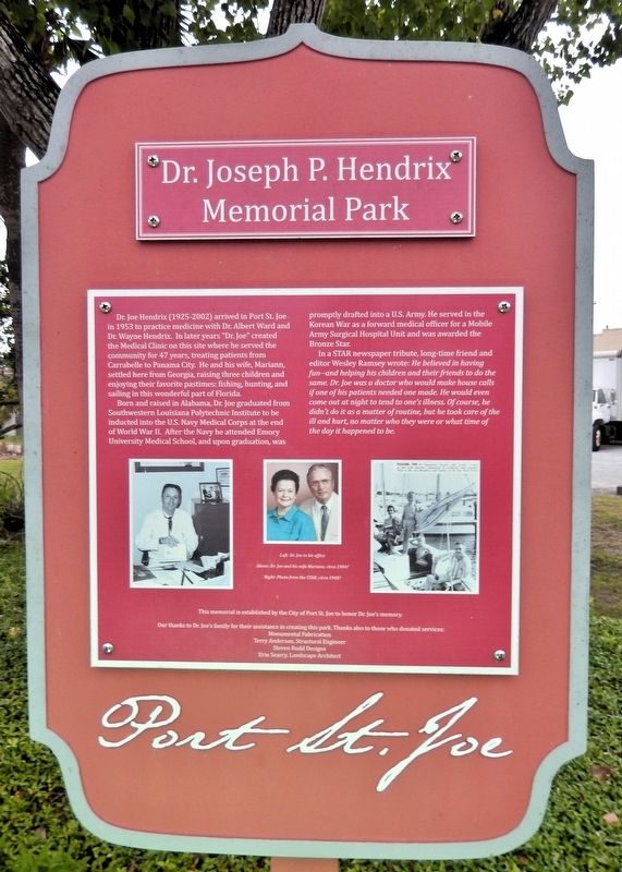 Dr. Joseph P. Hendrix Memorial Park Marker. Click for full size. Dr. Joseph P. Hendrix Memorial Park Marker image. Click for full size.