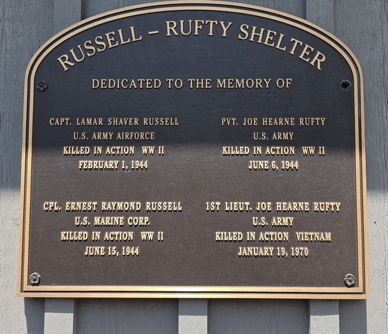 Russell-Rufty Shelter Marker. Click for full size. Russell-Rufty Shelter Marker image. Click for full size.