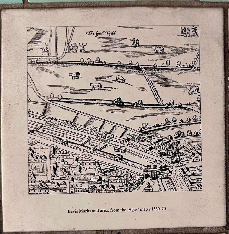 Marker illustration: the area around Bevis Marks as it appeared (c 1560-70) image. Click for full size.