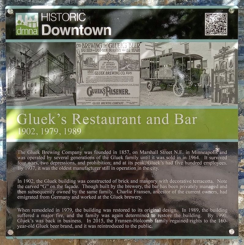 Gluek's Restaurant and Bar Marker. Click for full size. Gluek's Restaurant and Bar Marker image. Click for full size.