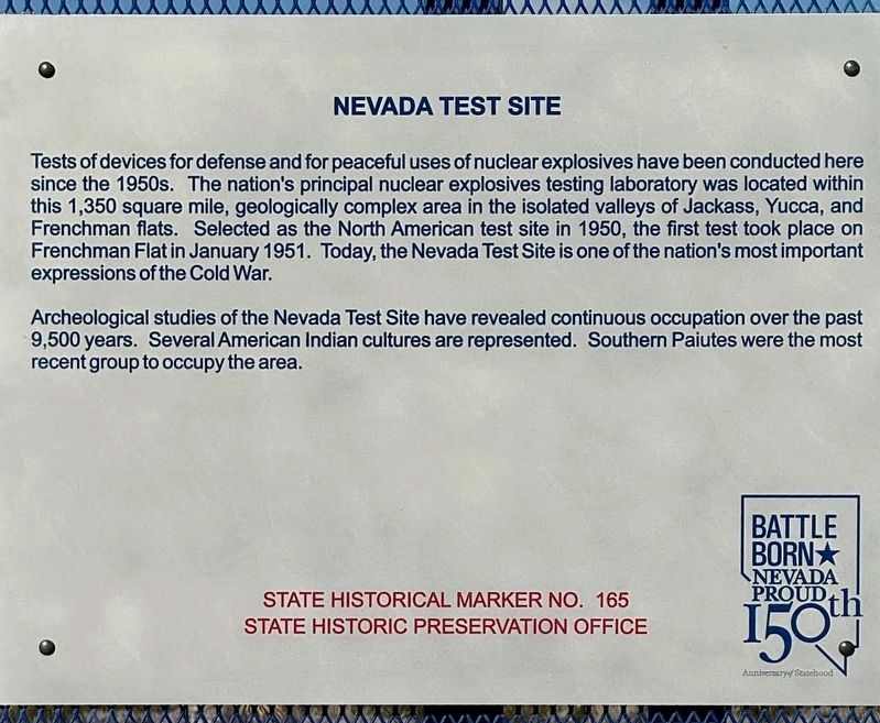 Nevada Test Site Marker. Click for full size. Nevada Test Site Marker image. Click for full size.