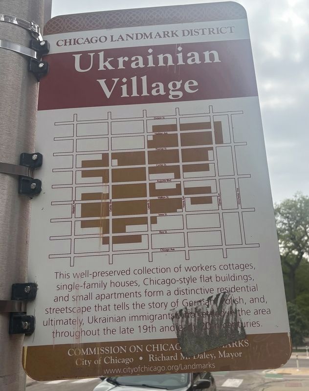 Ukrainian Village Marker, north-facing side. Click for full size. Ukrainian Village Marker, north-facing side image. Click for full size.