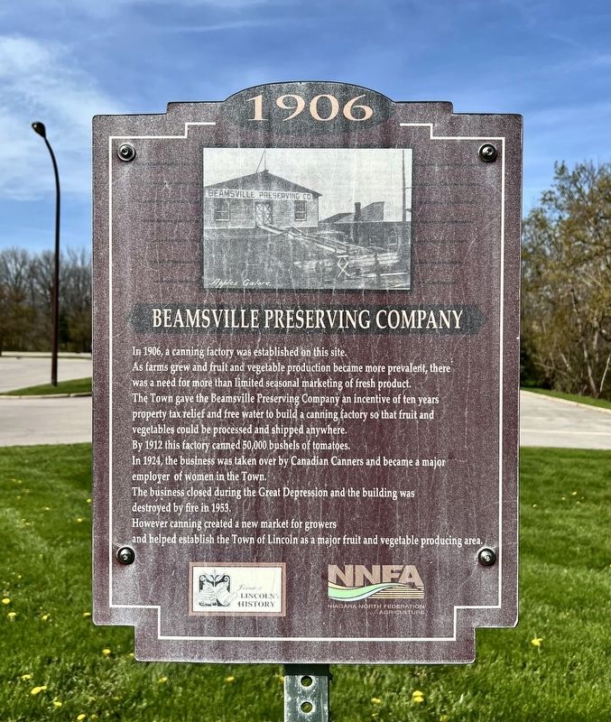 Beamsville Preserving Compnay Marker. Click for full size. Beamsville Preserving Compnay Marker image. Click for full size.
