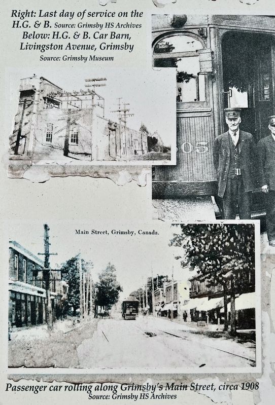 Hamilton, Grimsby & Beamsville Electric Railway Company marker photos and captions detail (centre) image. Click for full size.