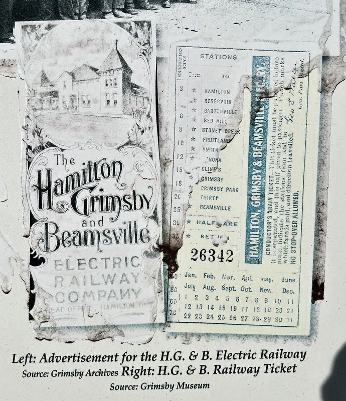The Hamilton, Grimsby & Beamsville Electric Railway Company marker photo and caption detail (right) image. Click for full size.