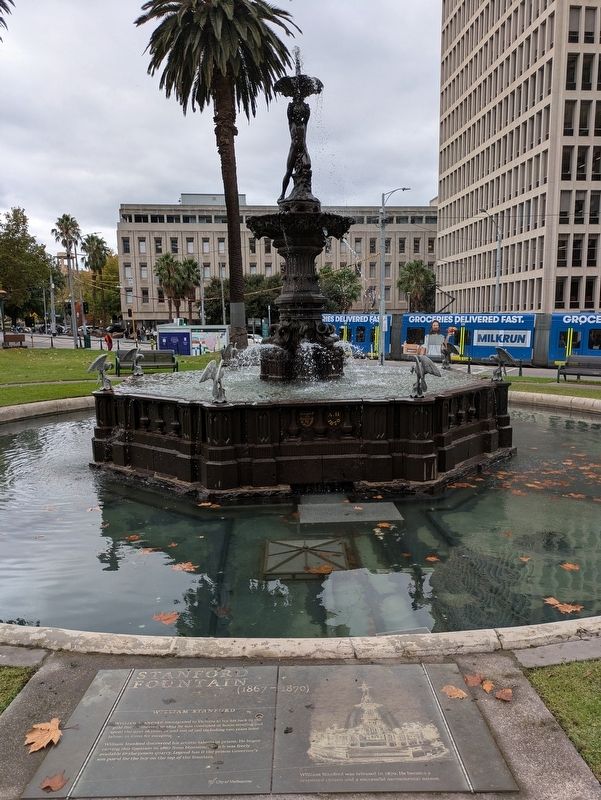 The Marker in front of Stanford Fountain. Click for full size. The Marker in front of Stanford Fountain image. Click for full size.