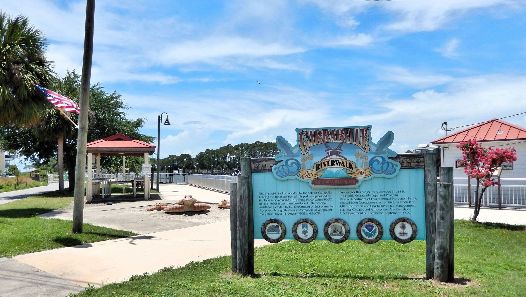 Nearby Carrabelle Riverwalk & Wharf Sign image. Click for full size.