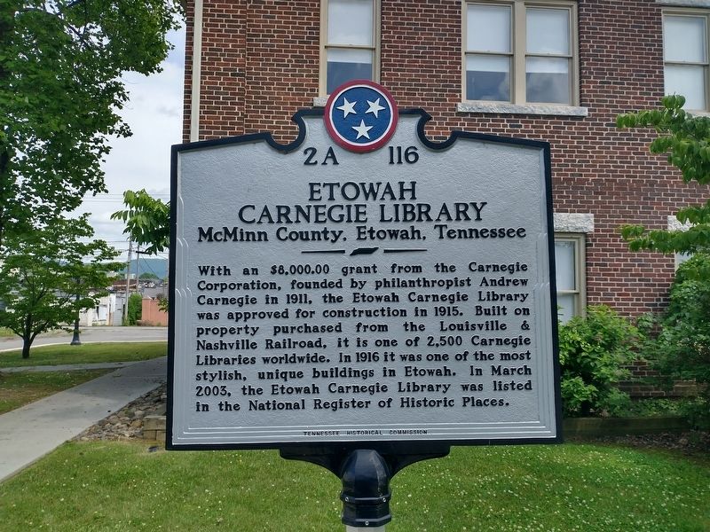 Etowah Carnegie Library Marker image. Click for full size.