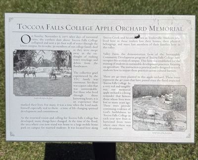 Toccoa Falls College Apple Orchard Memorial Marker. Click for full size. Toccoa Falls College Apple Orchard Memorial Marker image. Click for full size.