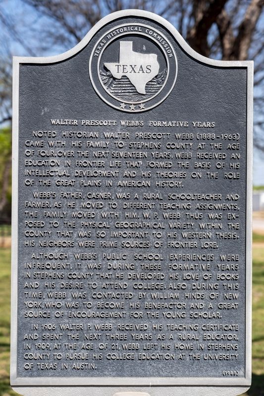 Walter Prescott Webb's Formative Years Marker image. Click for full size.