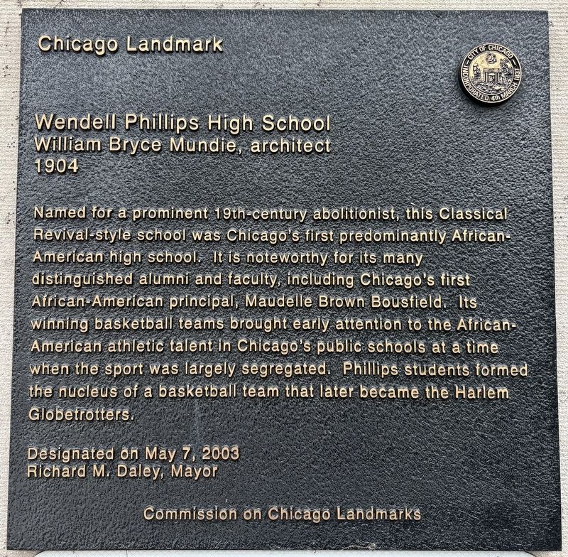 Wendell Phillips High School Marker image. Click for full size.
