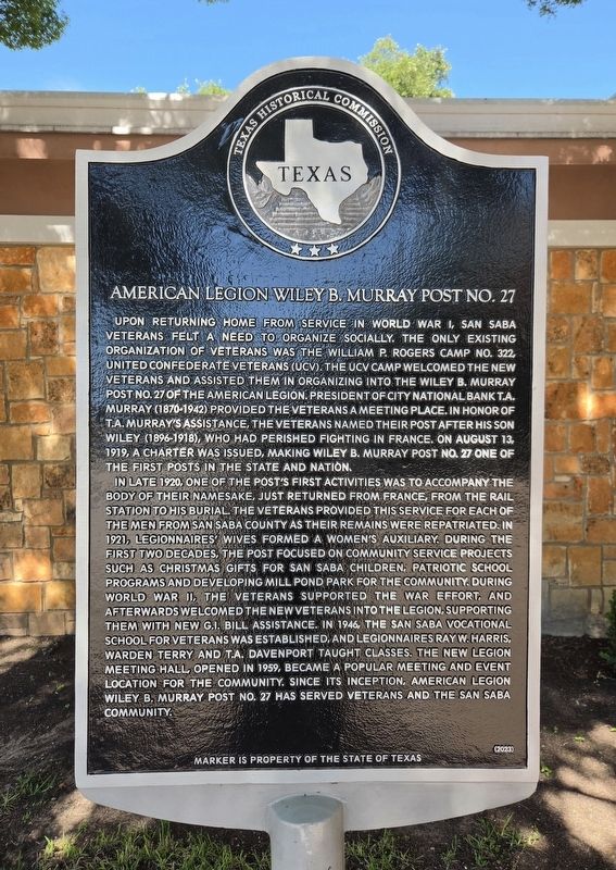 American Legion Wiley B. Murray Post No. 27 Marker image. Click for full size.