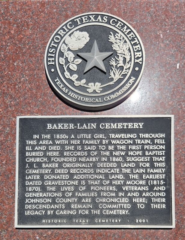 Baker-Lain Cemetery Marker. Click for full size. Baker-Lain Cemetery Marker image. Click for full size.