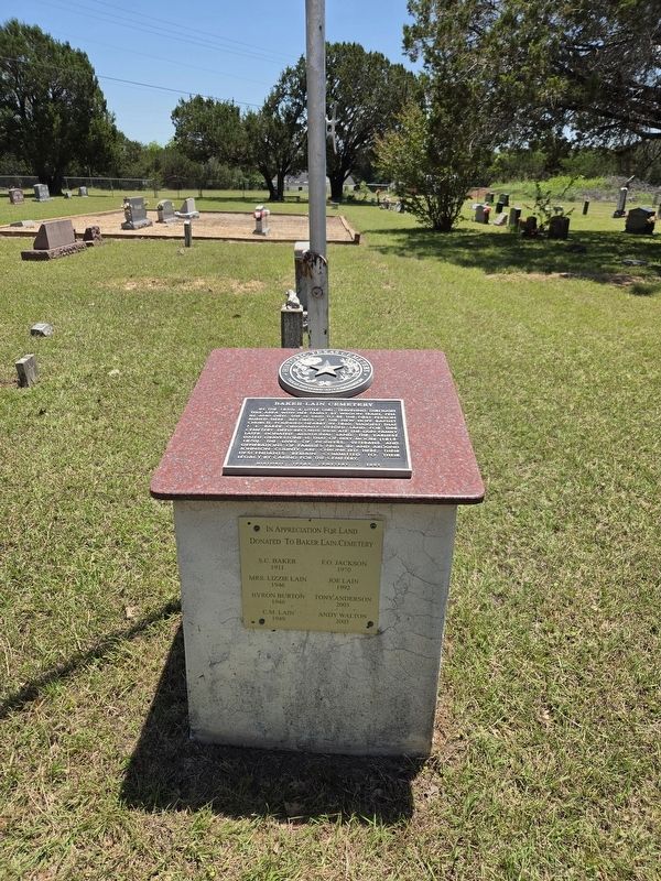 Baker-Lain Cemetery Marker. Click for full size. Baker-Lain Cemetery Marker image. Click for full size.
