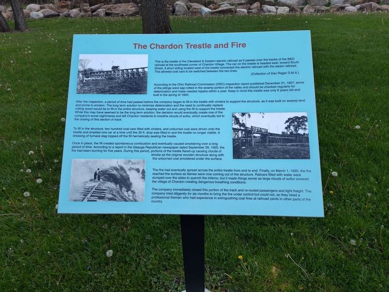The Chardon Trestle and Fire Marker image. Click for full size.