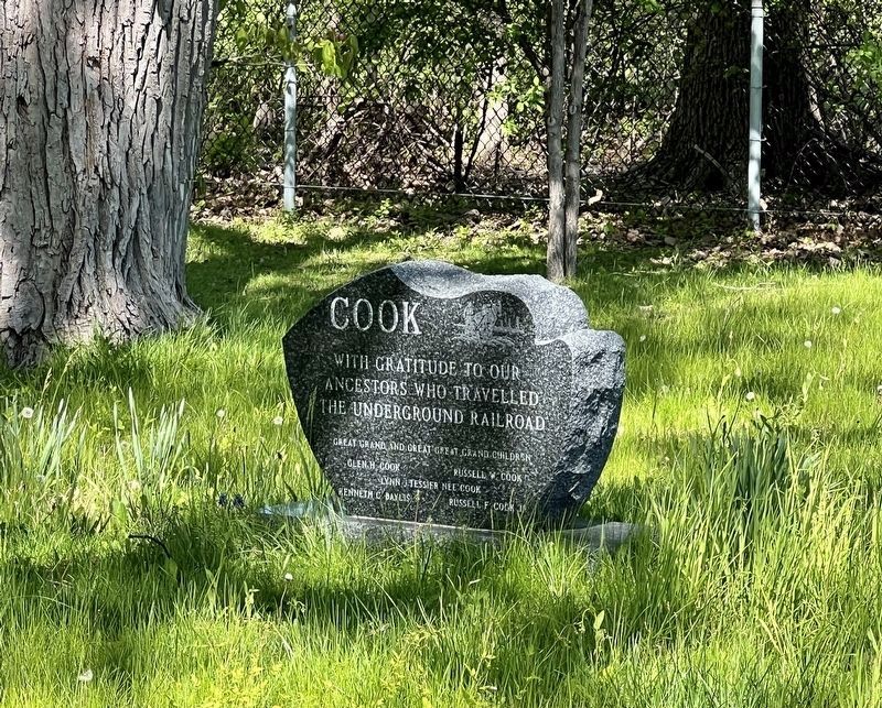 Memorial from descendants of settlers who came to Canada through the Underground Railroad. Click for full size. Memorial from descendants of settlers who came to Canada through the Underground Railroad image. Click for full size.