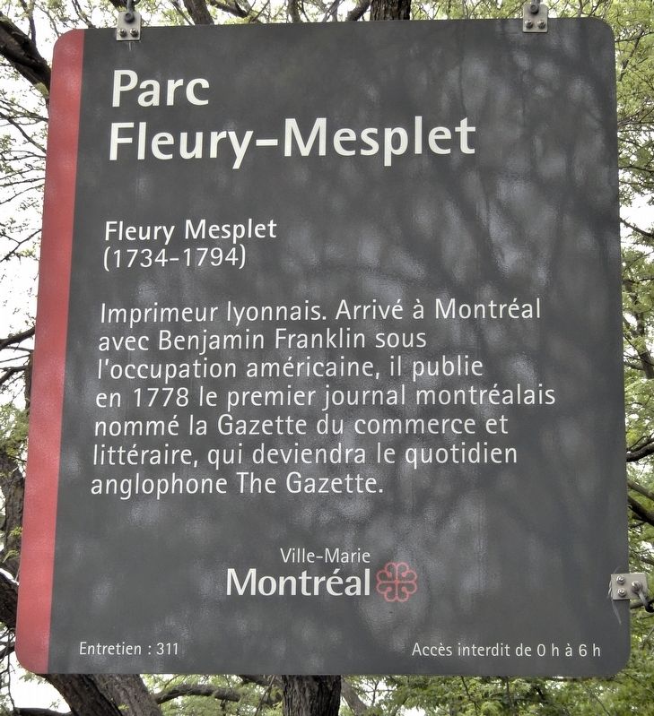 Parc Fleury-Mesplet Marker image. Click for full size.