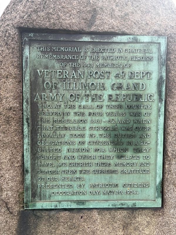 Veteran Post 49, Dept. of Illinois, Grand Army of the Republic Marker image. Click for full size.