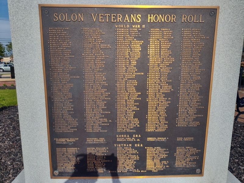 Solon Veterans Honor Roll Marker image. Click for full size.