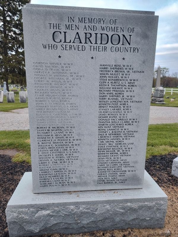 Claridon Center Cemetery Veterans Memorial. Click for full size. Claridon Center Cemetery Veterans Memorial image. Click for full size.