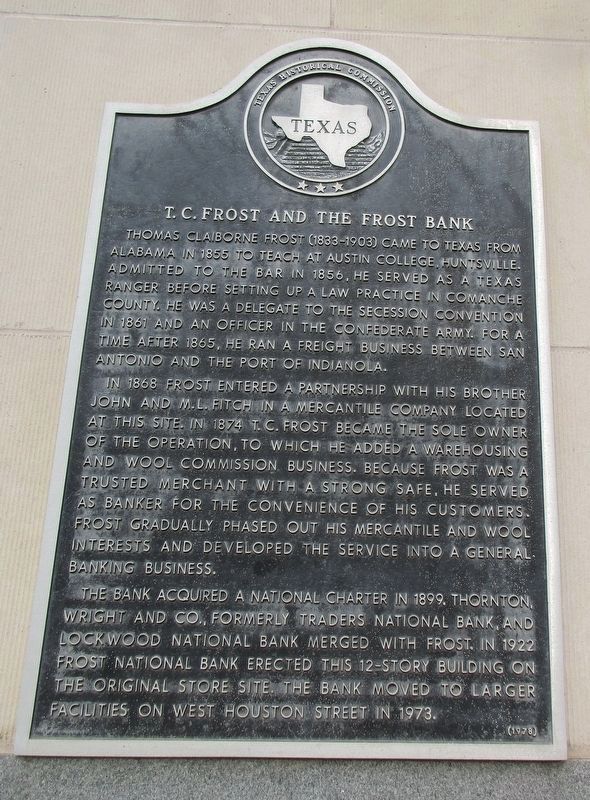 T.C. Frost and the Frost Bank Marker image. Click for full size.