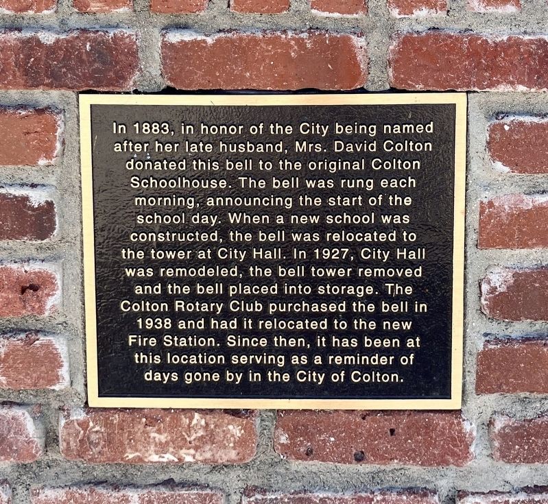 Colton Schoolhouse Bell Marker image. Click for full size.
