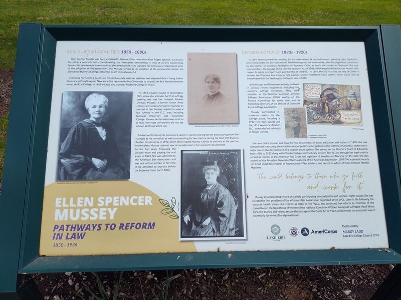 Ellen Spencer Mussey 1850 - 1936 Marker. Click for full size. Ellen Spencer Mussey 1850 - 1936 Marker image. Click for full size.