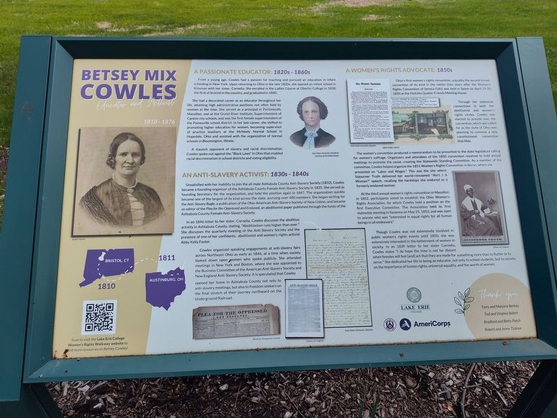Betsey Mix Cowles 1810 - 1876 Marker. Click for full size. Betsey Mix Cowles 1810 - 1876 Marker image. Click for full size.