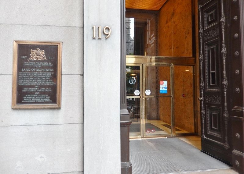 Banque de Montréal Marker (<i>English - left side</i>). Click for full size. Banque de Montréal Marker (<i>English - left side</i>) image. Click for full size.