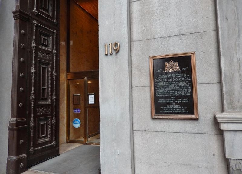 Banque de Montréal Marker (<i>French – right side</i>). Click for full size. Banque de Montréal Marker (<i>French – right side</i>) image. Click for full size.