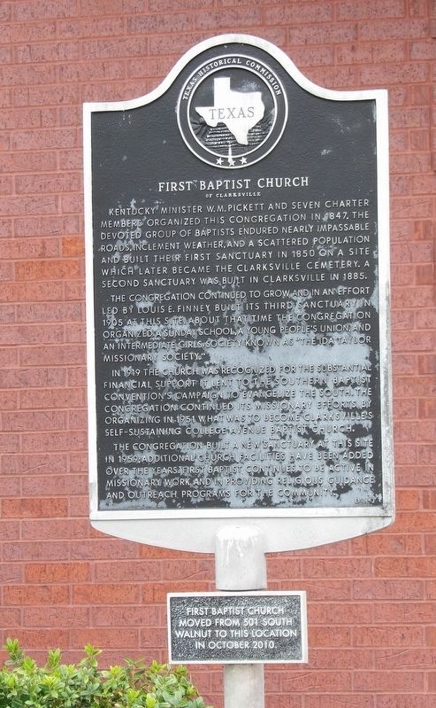 First Baptist Church of Clarksville Marker. Click for full size. First Baptist Church of Clarksville Marker image. Click for full size.