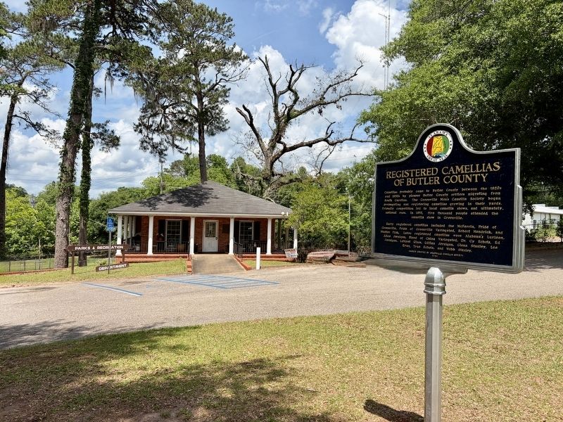 View of marker towards Parks & Rec office. image. Click for full size.